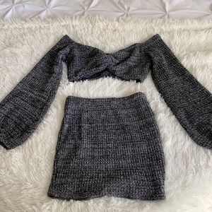 KNIT 2 PC SET WITH CROP AND MINI SKIRT